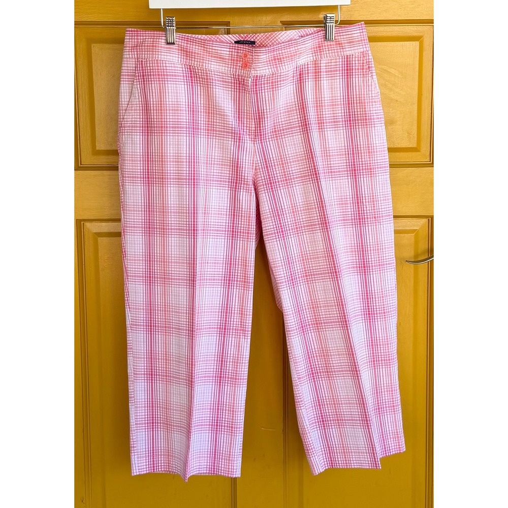IZOD Pink White Preppy Plaid‎ Stretch Golf Cropped Pants Womens 12 Capris